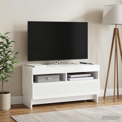 LED TV Cabinet High Gloss White Engineered Wood