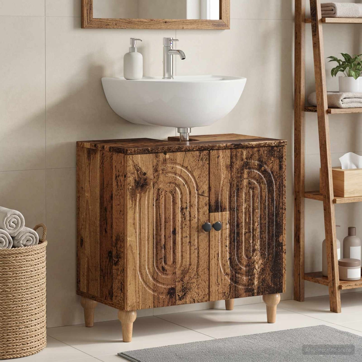 Bathroom Sink Cabinet ALKMAAR Old Wood 59.5 x 31.5x 59 cm