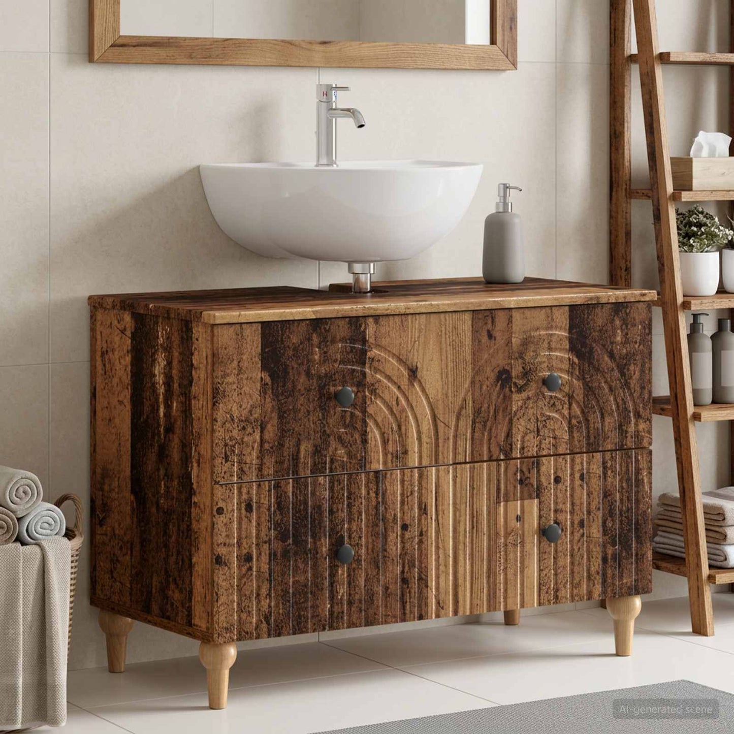 Bathroom Sink Cabinet ALKMAAR Old Wood 82 x 41x 59 cm