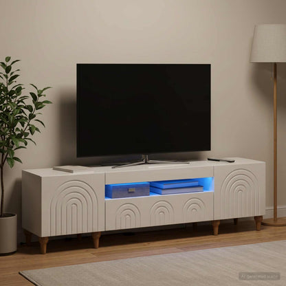 LED TV Cabinet High Gloss White Engineered Wood