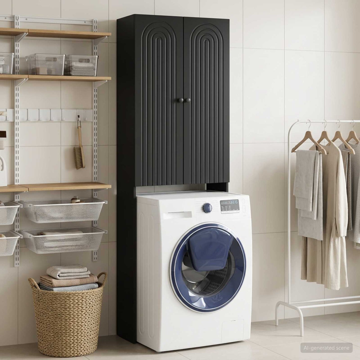 Toilet Cabinet ALKMAAR Black 66 x 25.5 x 190 cm Engineered Wood