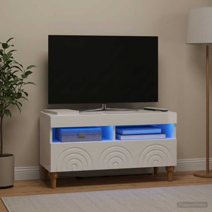 LED TV Cabinet High Gloss White Engineered Wood