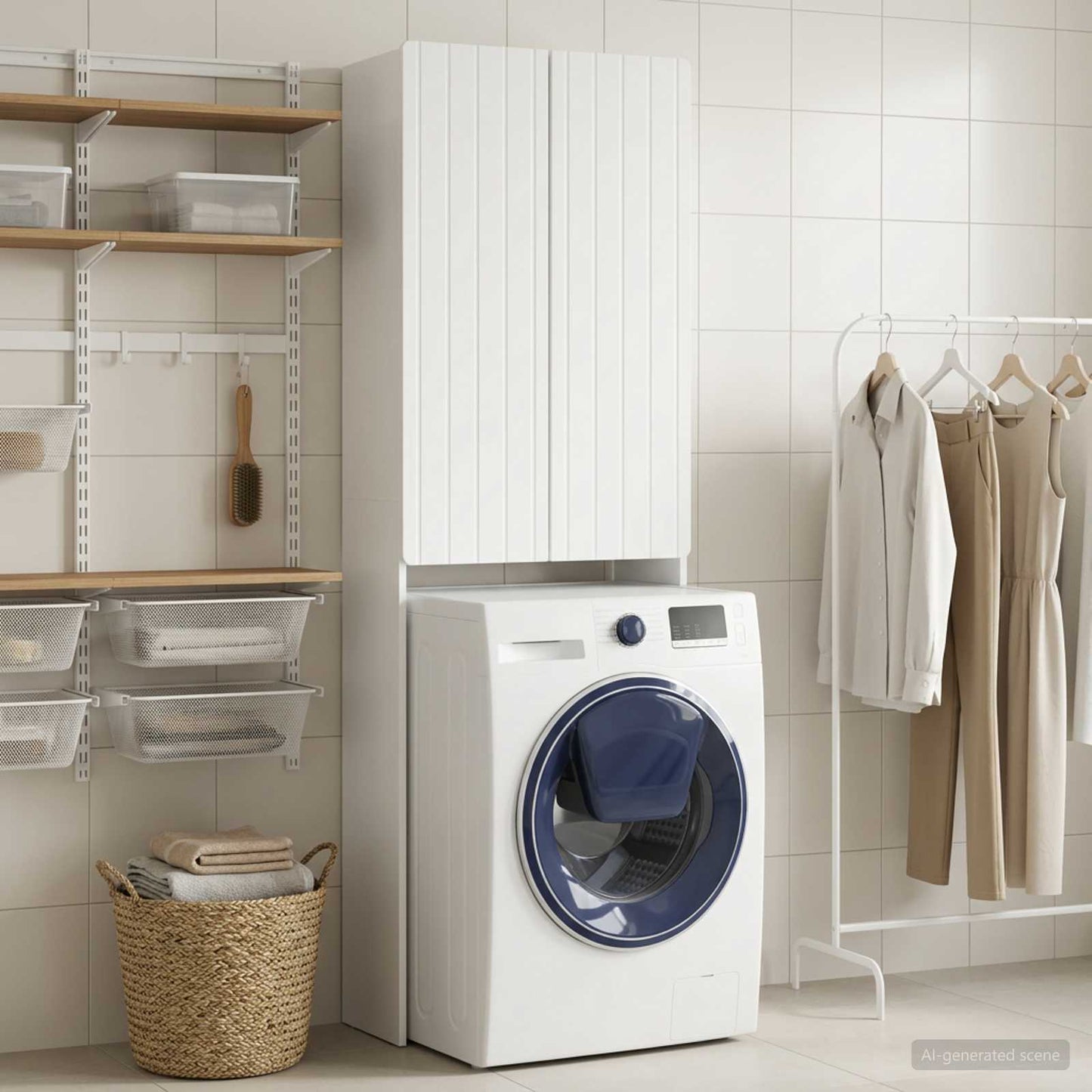 Toilet Cabinet ZWOLLE High Gloss White 66 x 25.5 x 190 cm