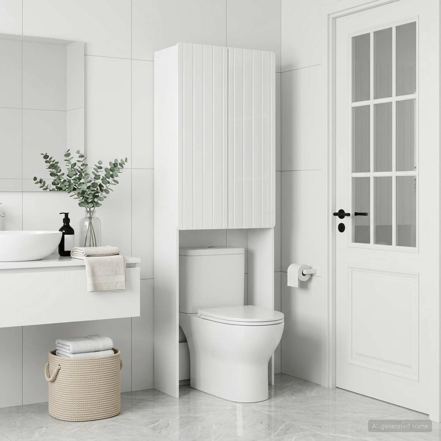 Toilet Cabinet ZWOLLE High Gloss White 66 x 25.5 x 190 cm