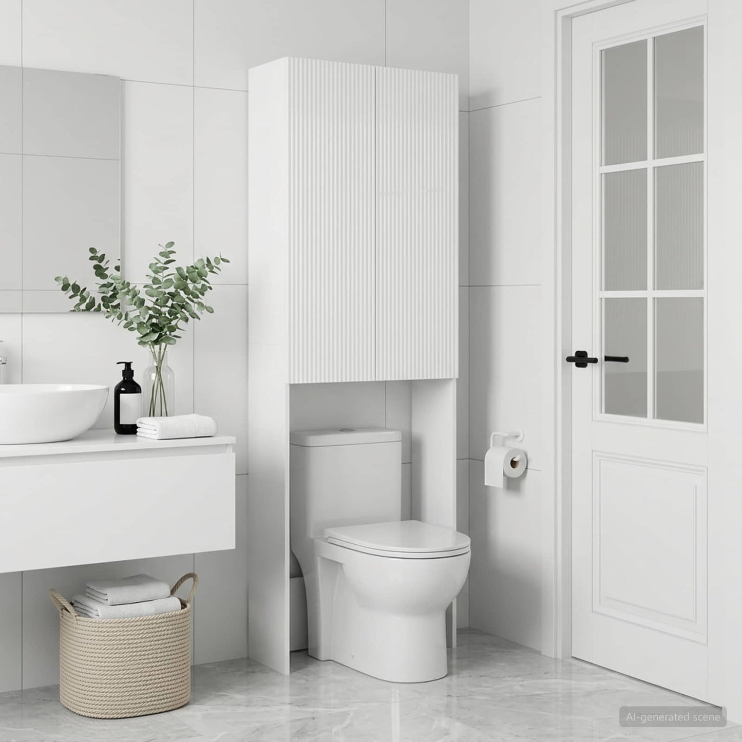 Toilet Cabinet ARNHEM High Gloss White 66 x 25.5 x 190 cm