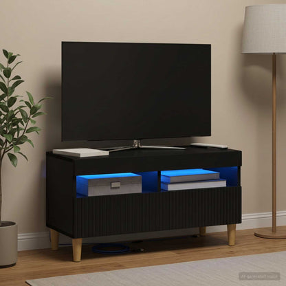 LED TV Cabinet Black Engineered Wood