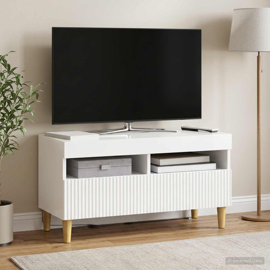 LED TV Cabinet High Gloss White Engineered Wood