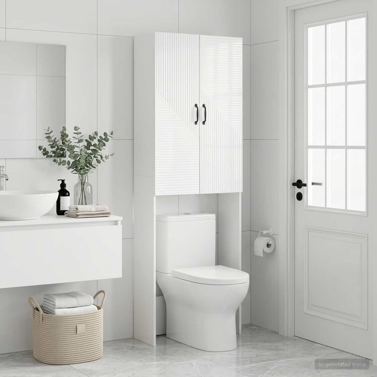 Toilet Cabinet HAARLEM High Gloss White 66 x 25.5 x 190 cm