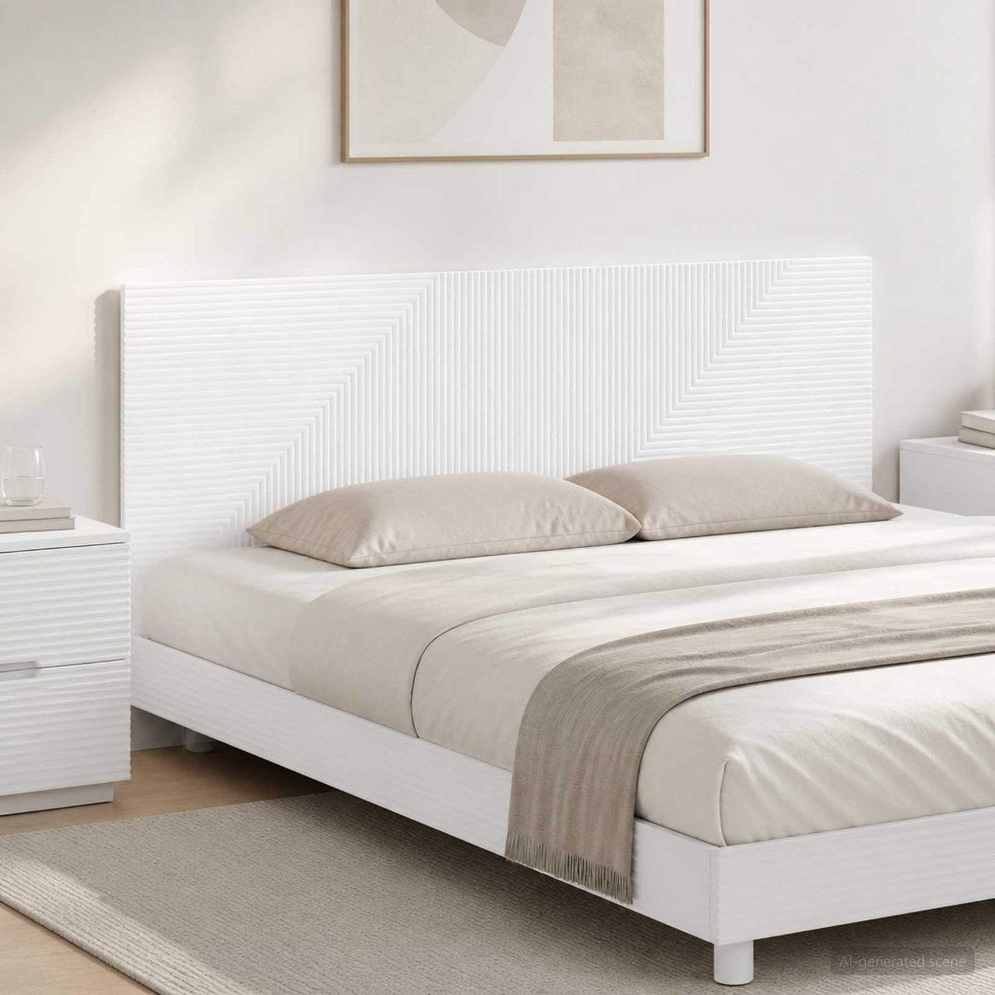 Wall-Mounted Headboard HAARLEM High Gloss White Engineered Wood