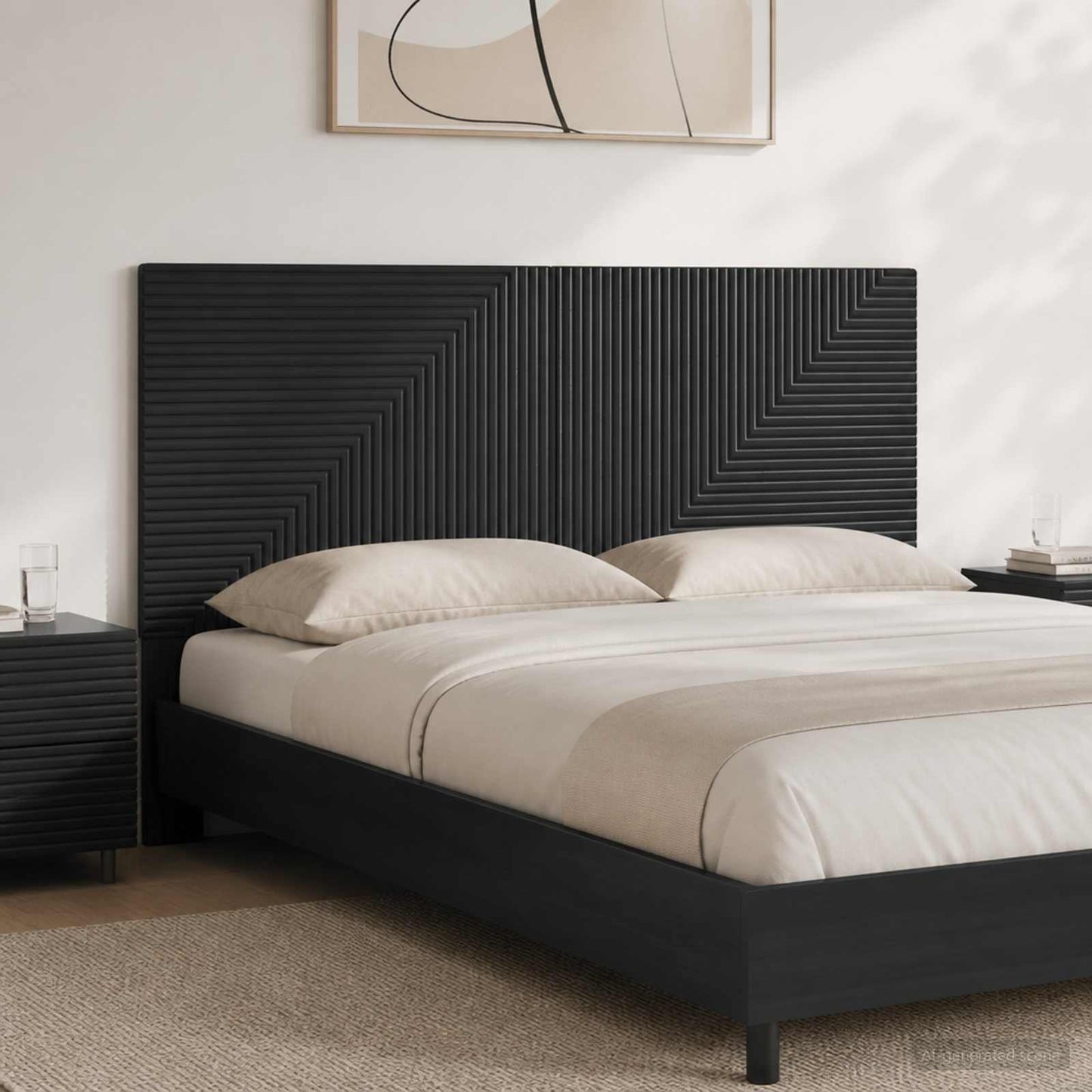 Wall-Mounted Headboard HAARLEM Black Engineered Wood