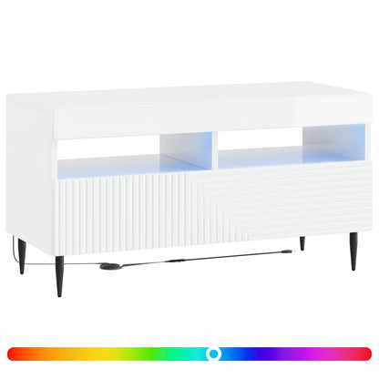 LED TV Cabinet High Gloss White Engineered Wood