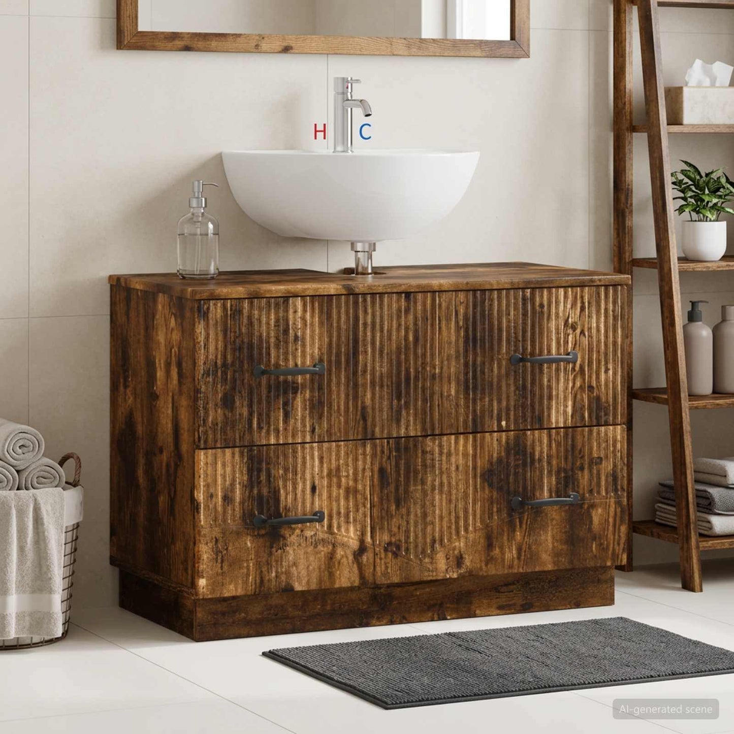 Bathroom Sink Cabinet HOORN Smoked Oak 82 x 41x 56 cm