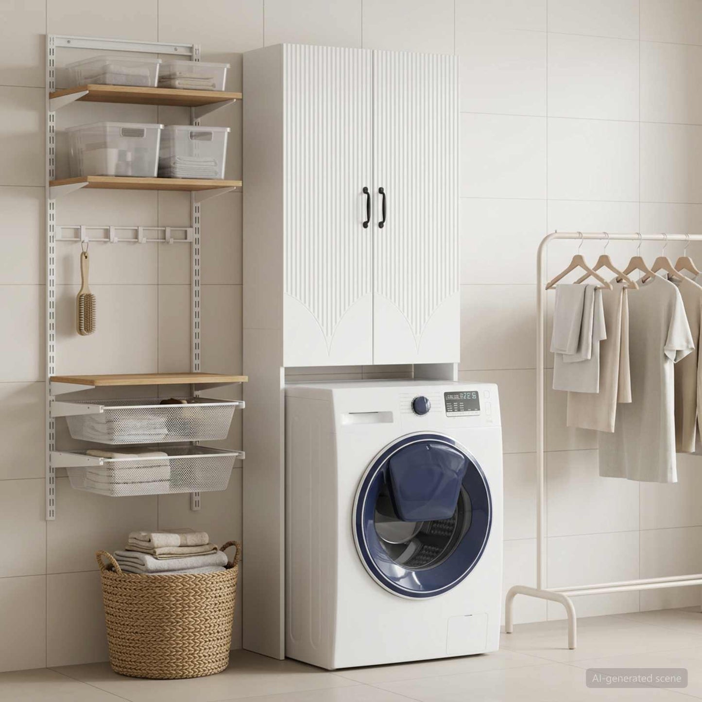 Toilet Cabinet HOORN High Gloss White 66 x 25.5 x 190 cm