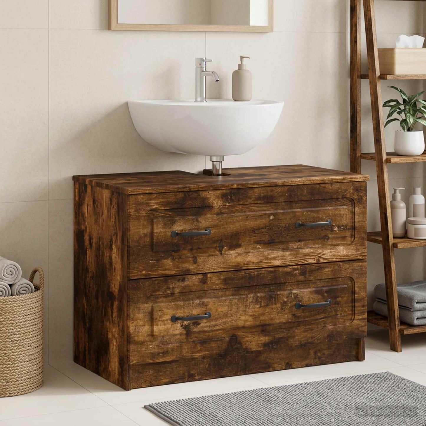 Bathroom Sink Cabinet UTRECHT Smoked Oak 82 x 41x 56 cm