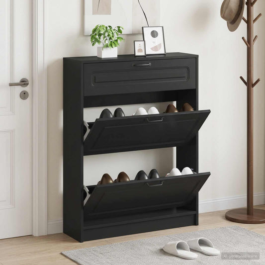 Shoe Cabinet UTRECHT 78 x 24 x 100 cm Engineered Wood Black