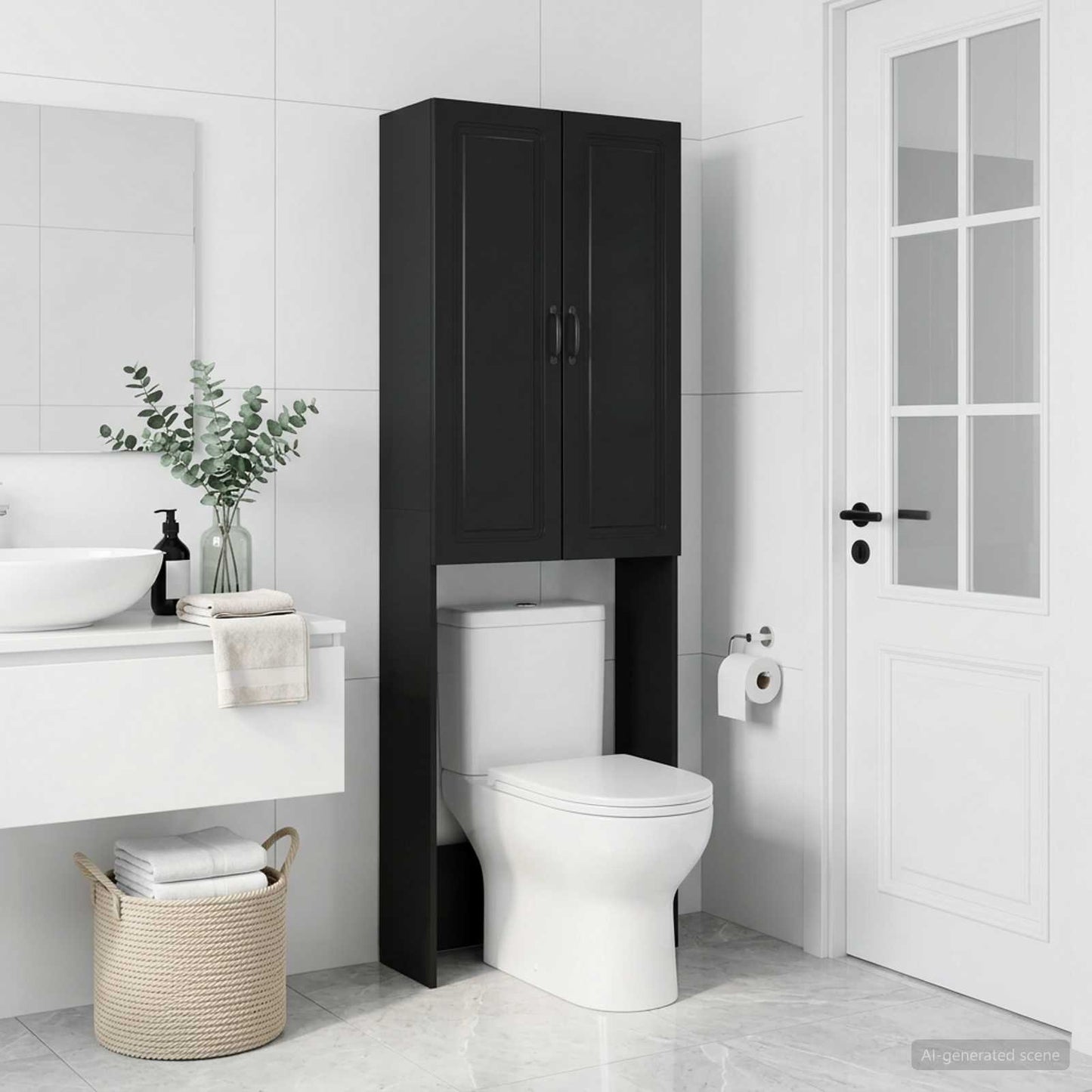 Toilet Cabinet UTRECHT Black 66 x 25.5 x 190 cm Engineered Wood