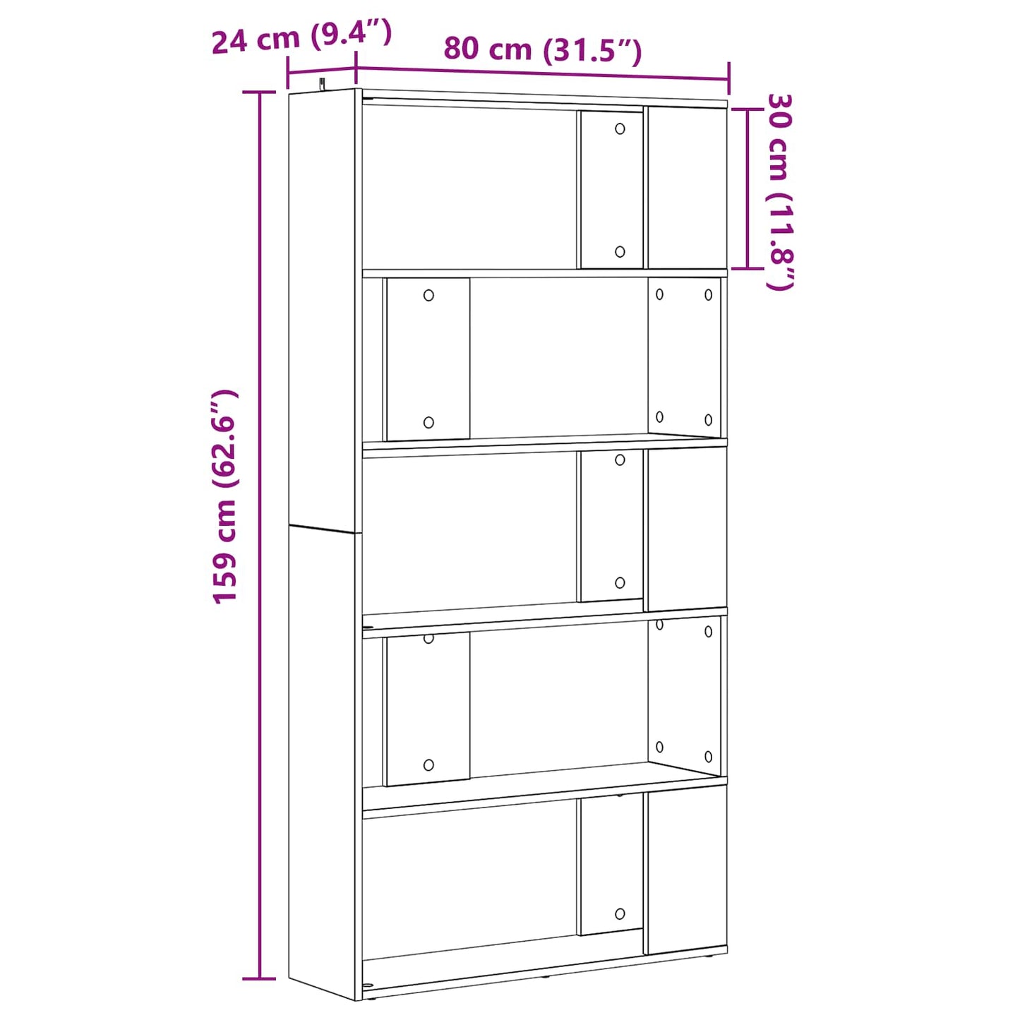 Book Cabinet 80 x 24 x 159 cm Engineered Wood Artisan Oak