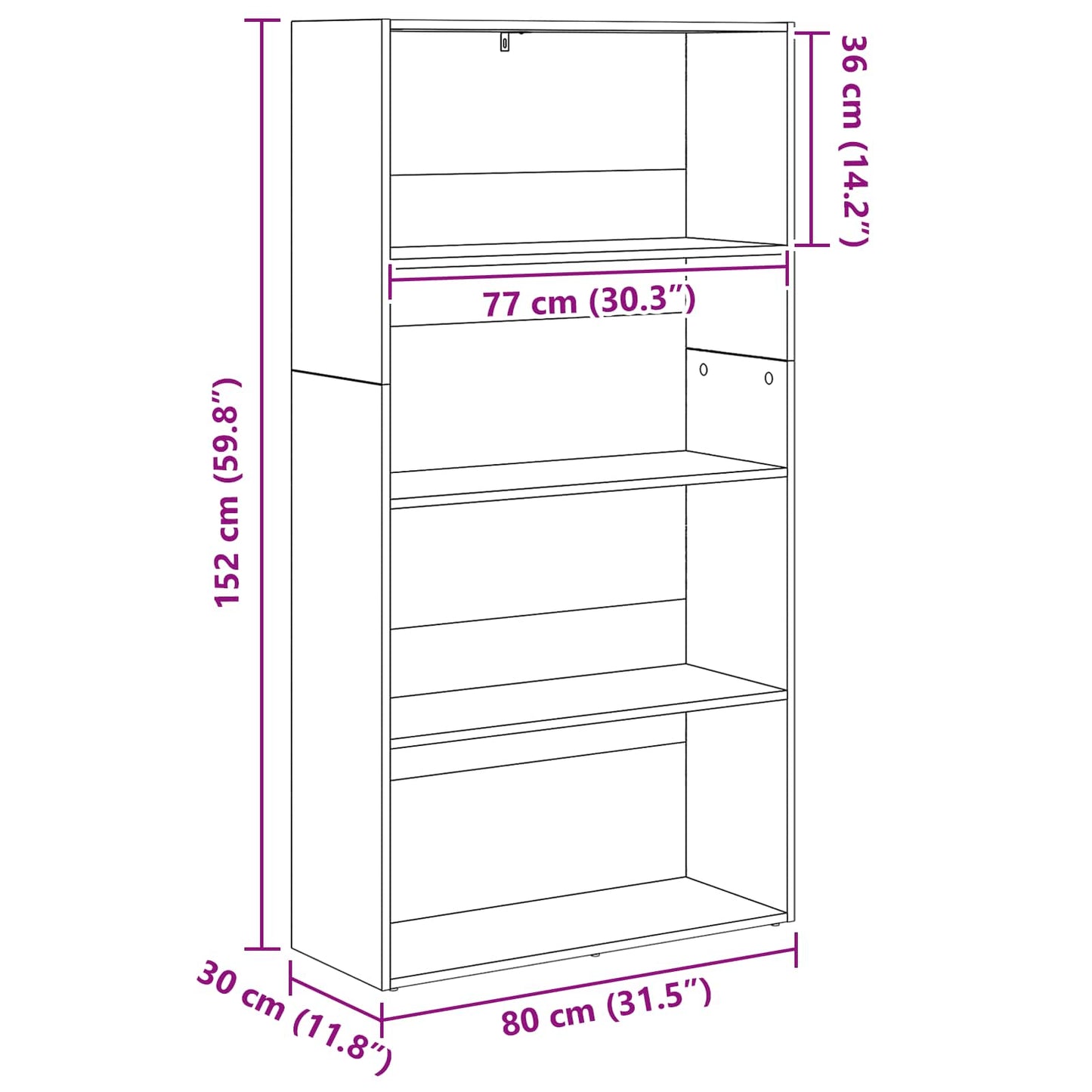 Freestanding Bookshelf Black Oak 80 x 30 x 152 cm