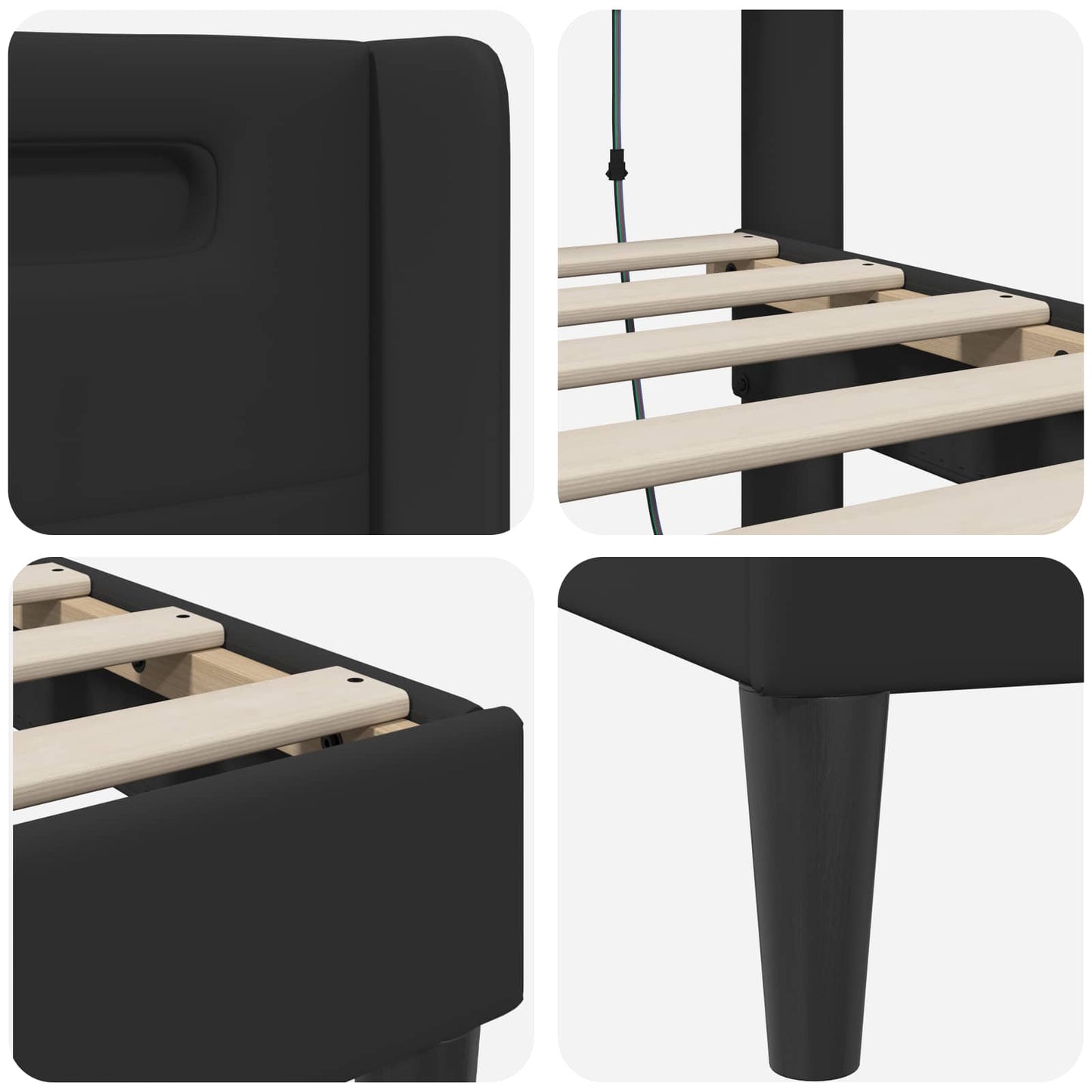 Bed Frame with LED Strip Lights Black 135 x 190 cm Faux Leather