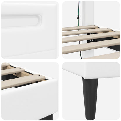 Bed Frame with LED Strip Lights White 90 x 190 cm Faux Leather
