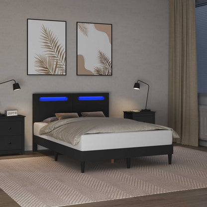 Bed Frame with LED Strip Lights Black 135 x 190 cm Faux Leather
