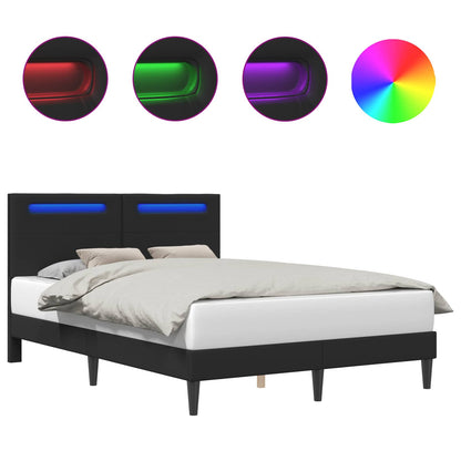 Bed Frame with LED Strip Lights Black 135 x 190 cm Faux Leather