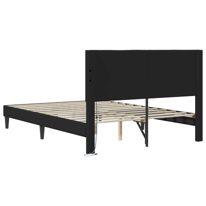 Bed Frame with LED Strip Lights Black 135 x 190 cm Faux Leather