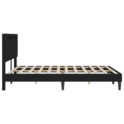 Bed Frame with LED Strip Lights Black 135 x 190 cm Faux Leather