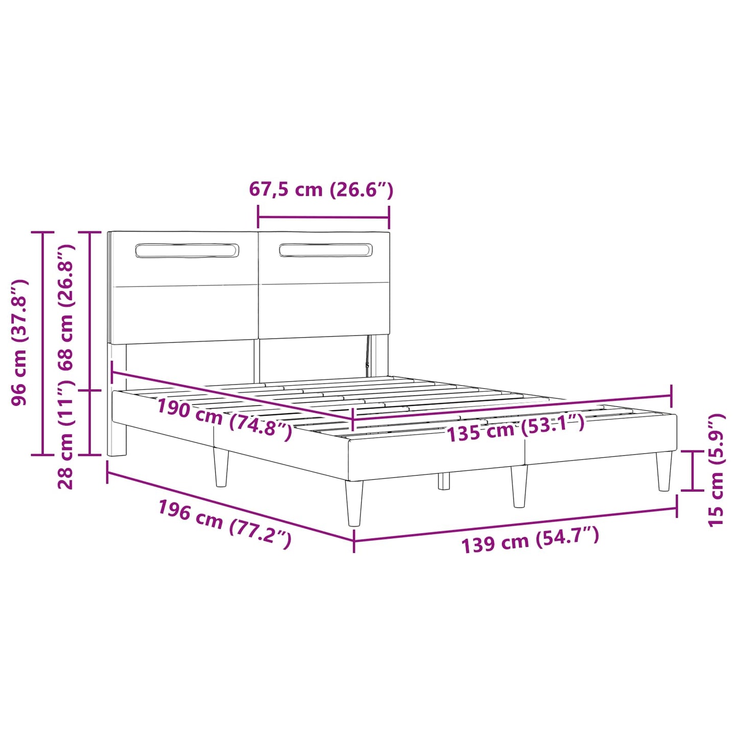 Bed Frame with LED Strip Lights Black 135 x 190 cm Faux Leather