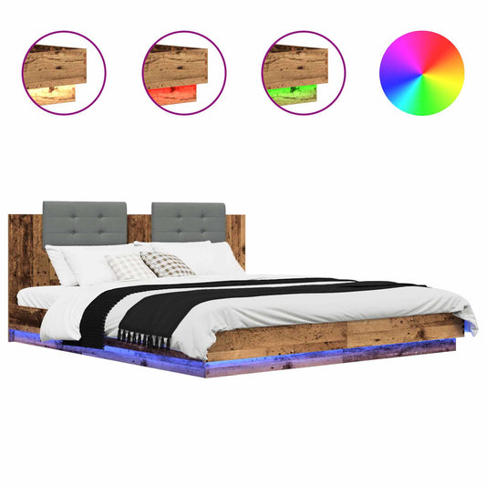 Bed Frame with Headboard Old Wood 200 x 200 cm Engineered Wood