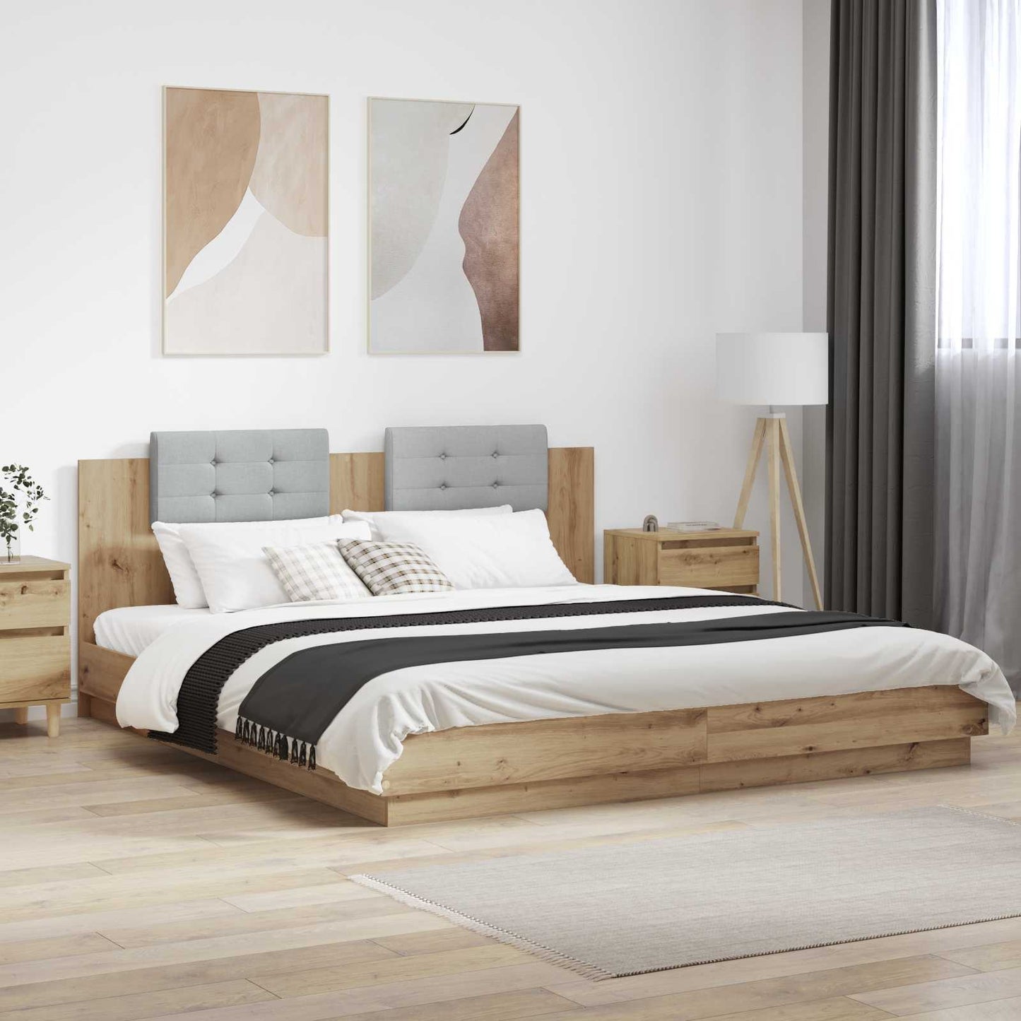 Bed Frame with Headboard Artisan Oak 200 x 200 cm