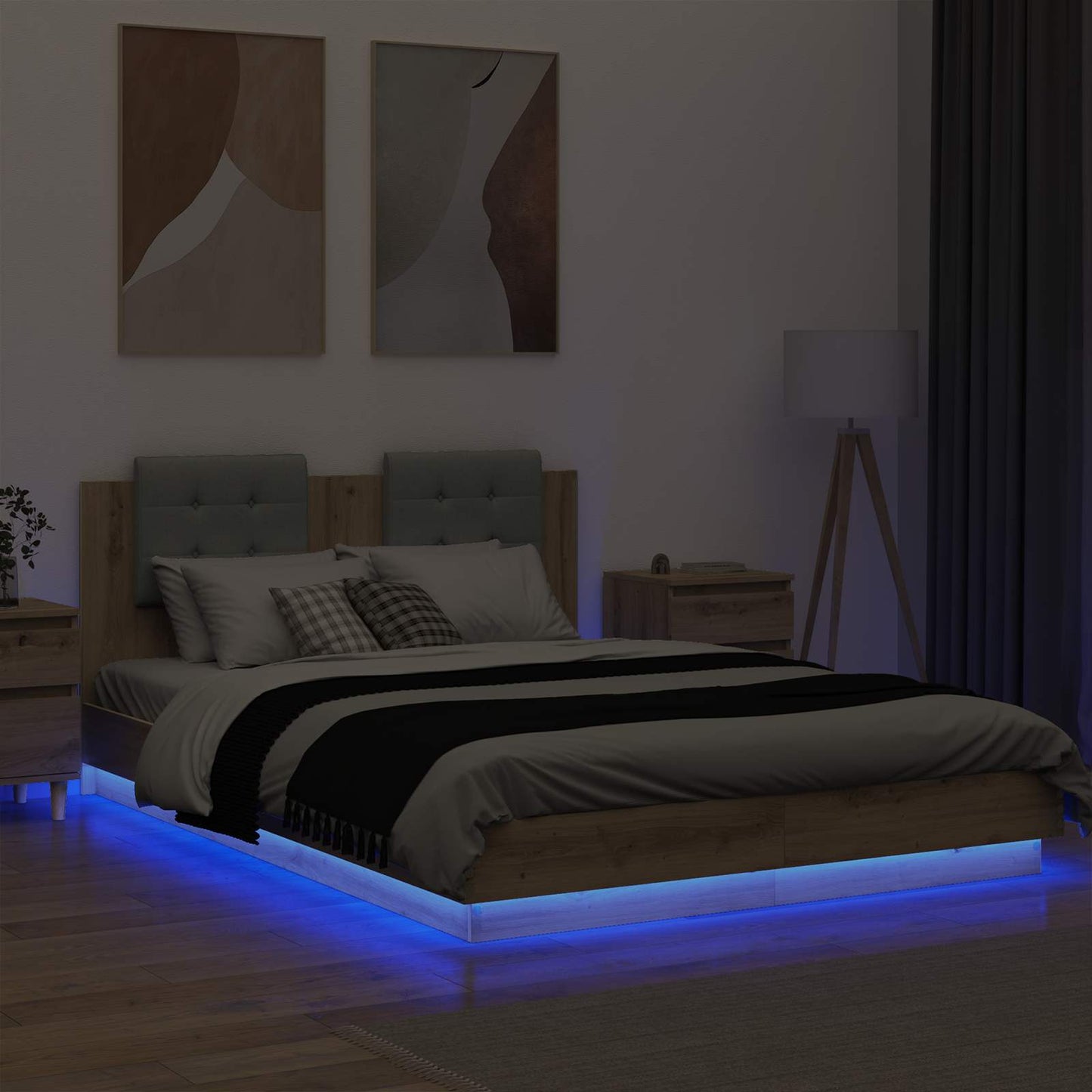 Bed Frame with Headboard Artisan Oak 140 x 200 cm