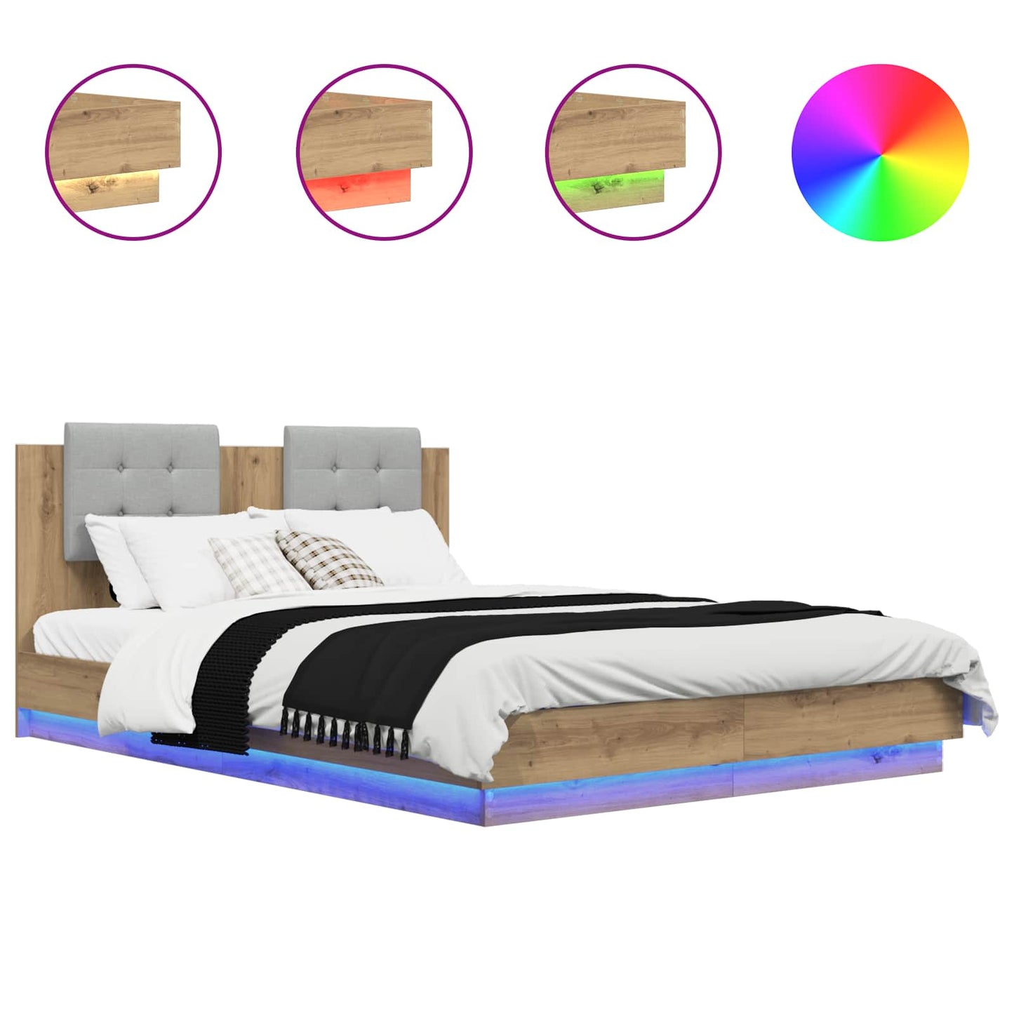 Bed Frame with Headboard Artisan Oak 140 x 200 cm