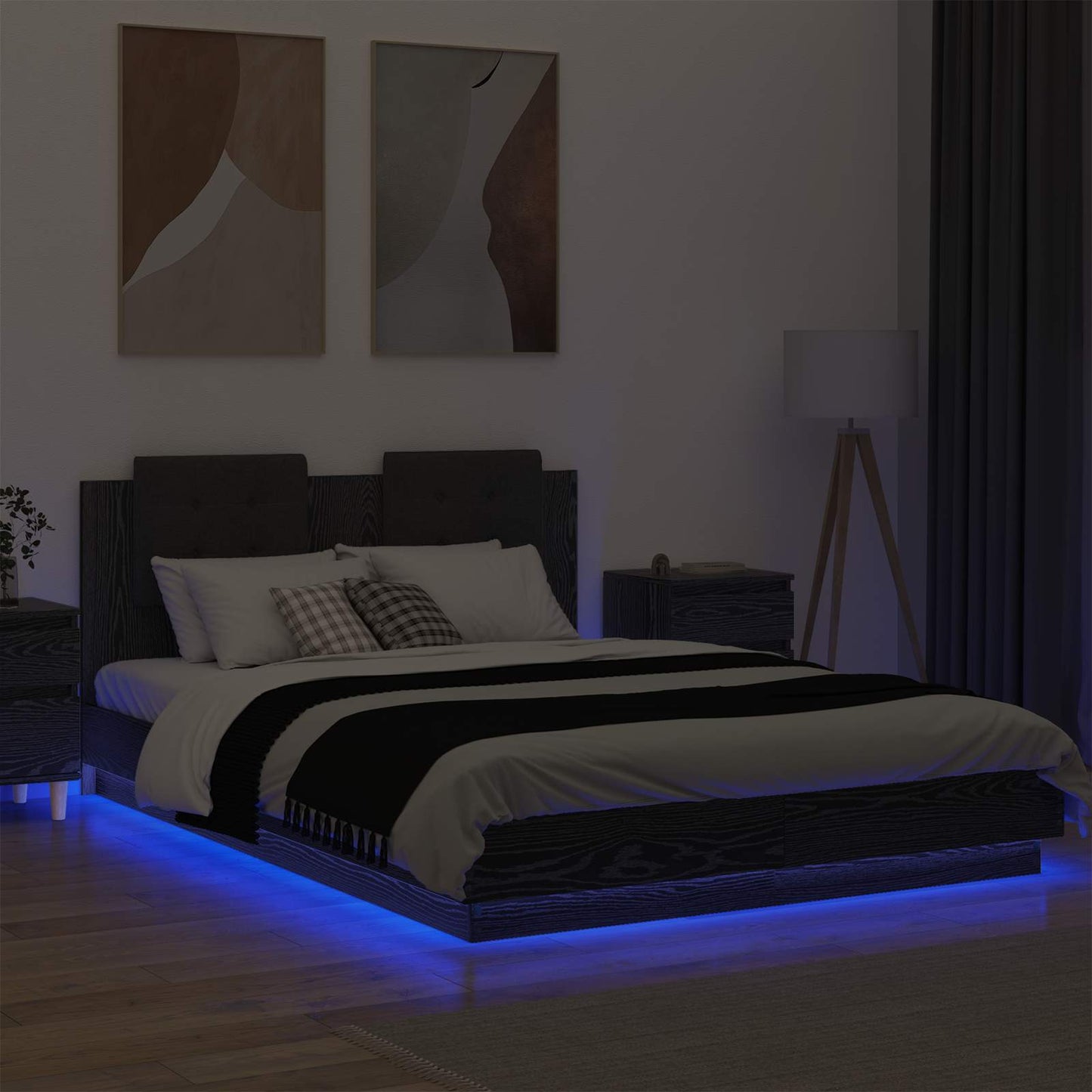 Bed Frame with Headboard Black Oak 140 x 200 cm Engineered Wood