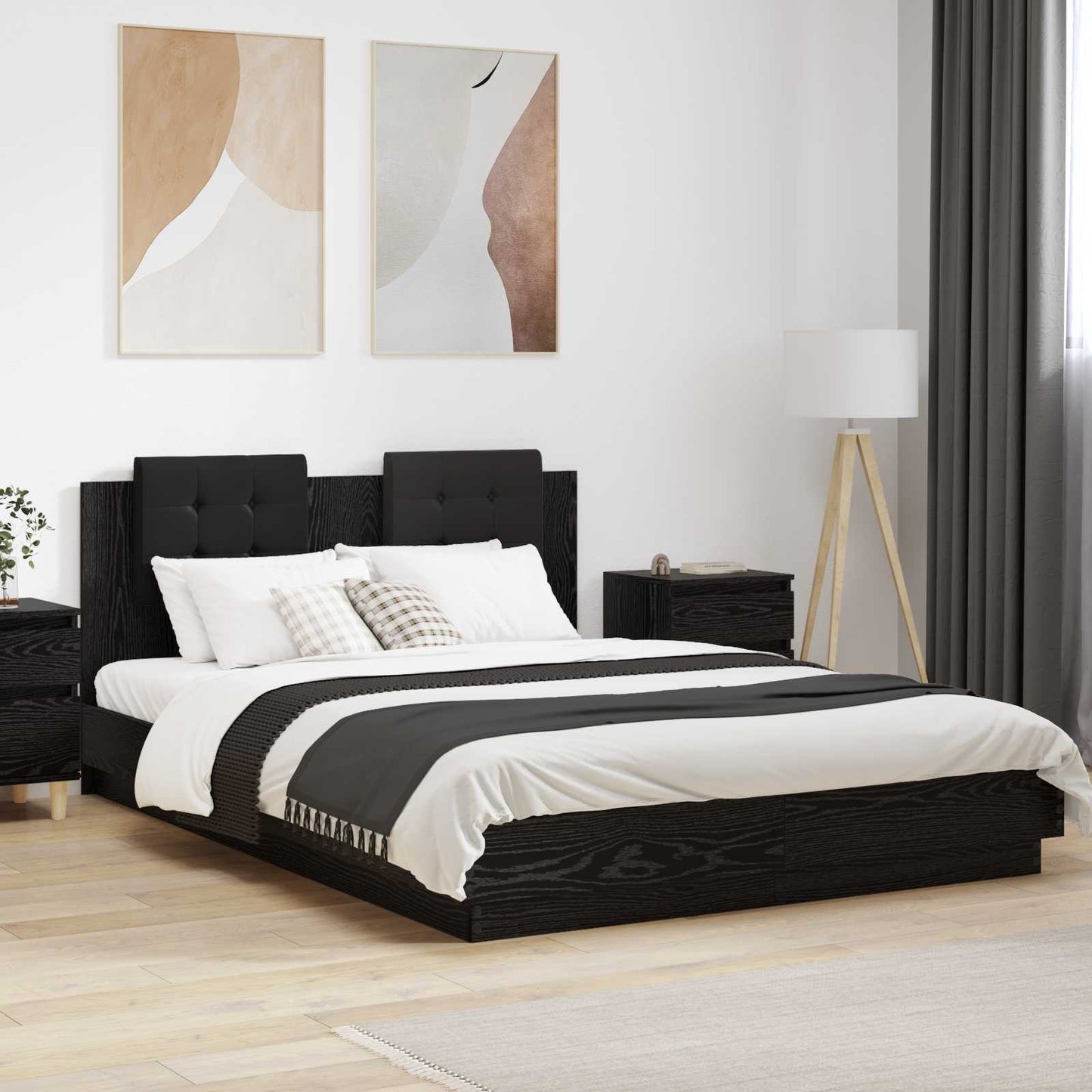 Bed Frame with Headboard Black Oak 140 x 200 cm Engineered Wood