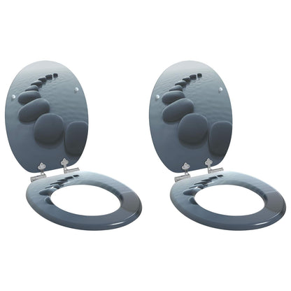 Soft-Close Toilet Seat 2 pcs Grey 44 x 38 cm MDF board