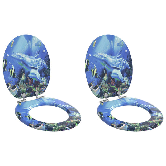 Toilet Seat 2 pcs Blue 44 x 38 cm MDF board