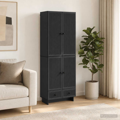 Cabinet Set 2 pcs Black Engineered Wood