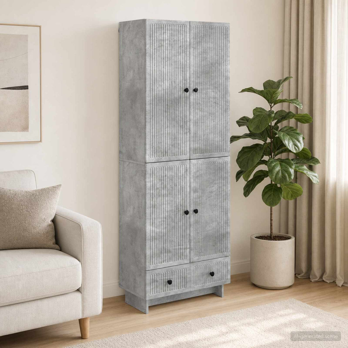 Cabinet Set 2 pcs Concrete Grey Engineered Wood