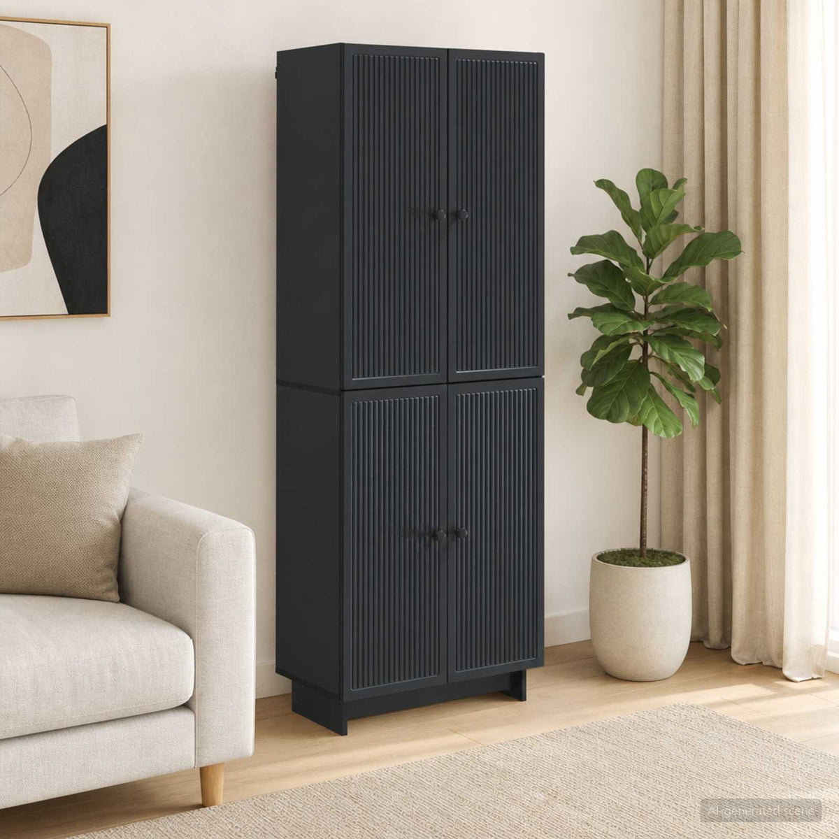 Cabinet Set 2 pcs Black Engineered Wood