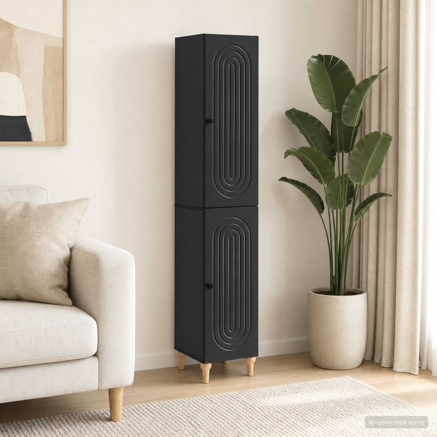 Cabinet Set 2 pcs Black Engineered Wood
