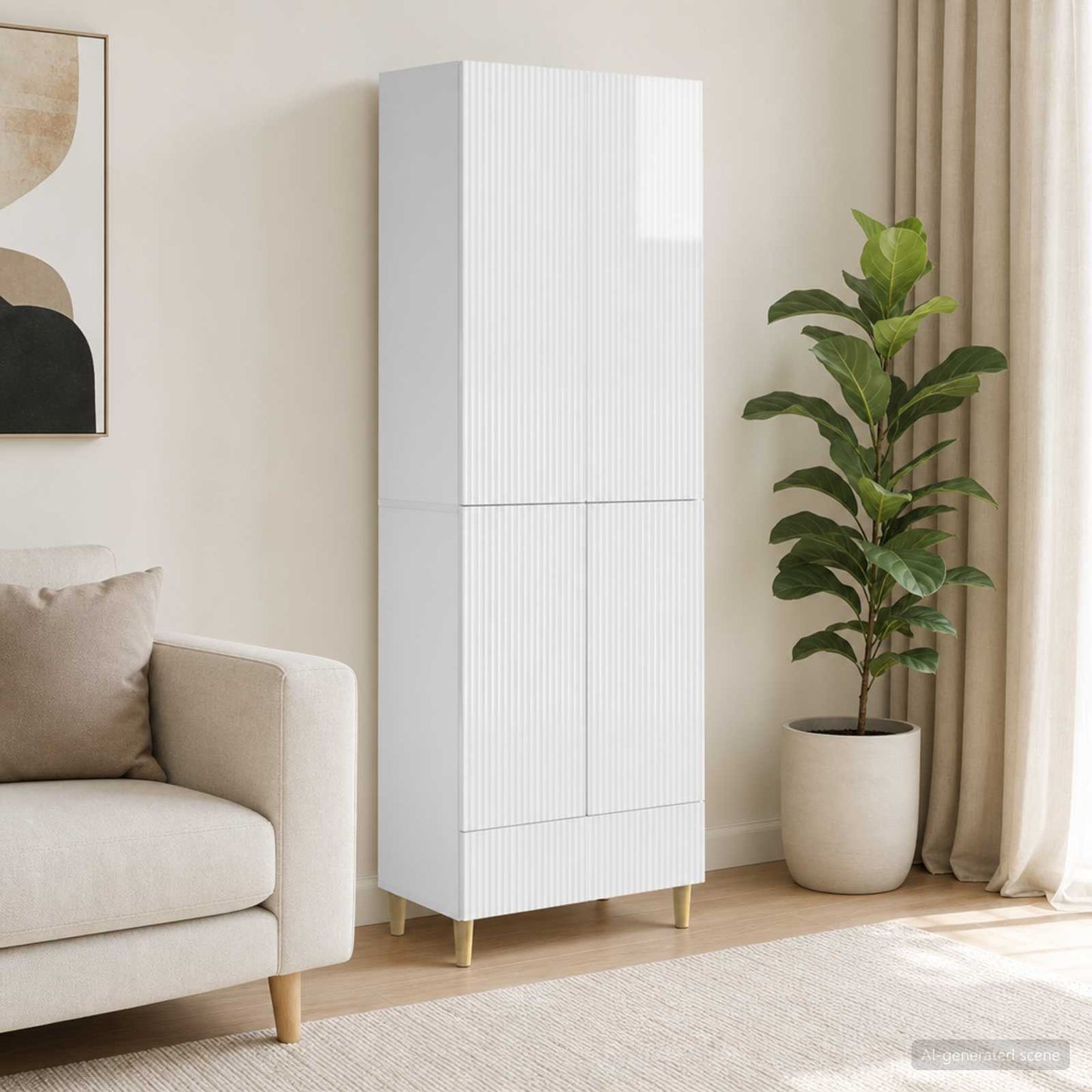 Cabinet Set 2 pcs High Gloss White Engineered Wood