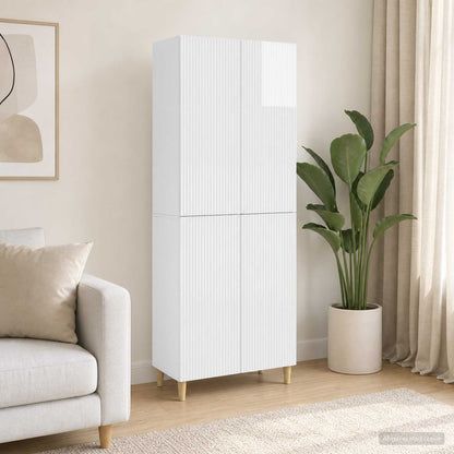 Cabinet Set 2 pcs High Gloss White Engineered Wood