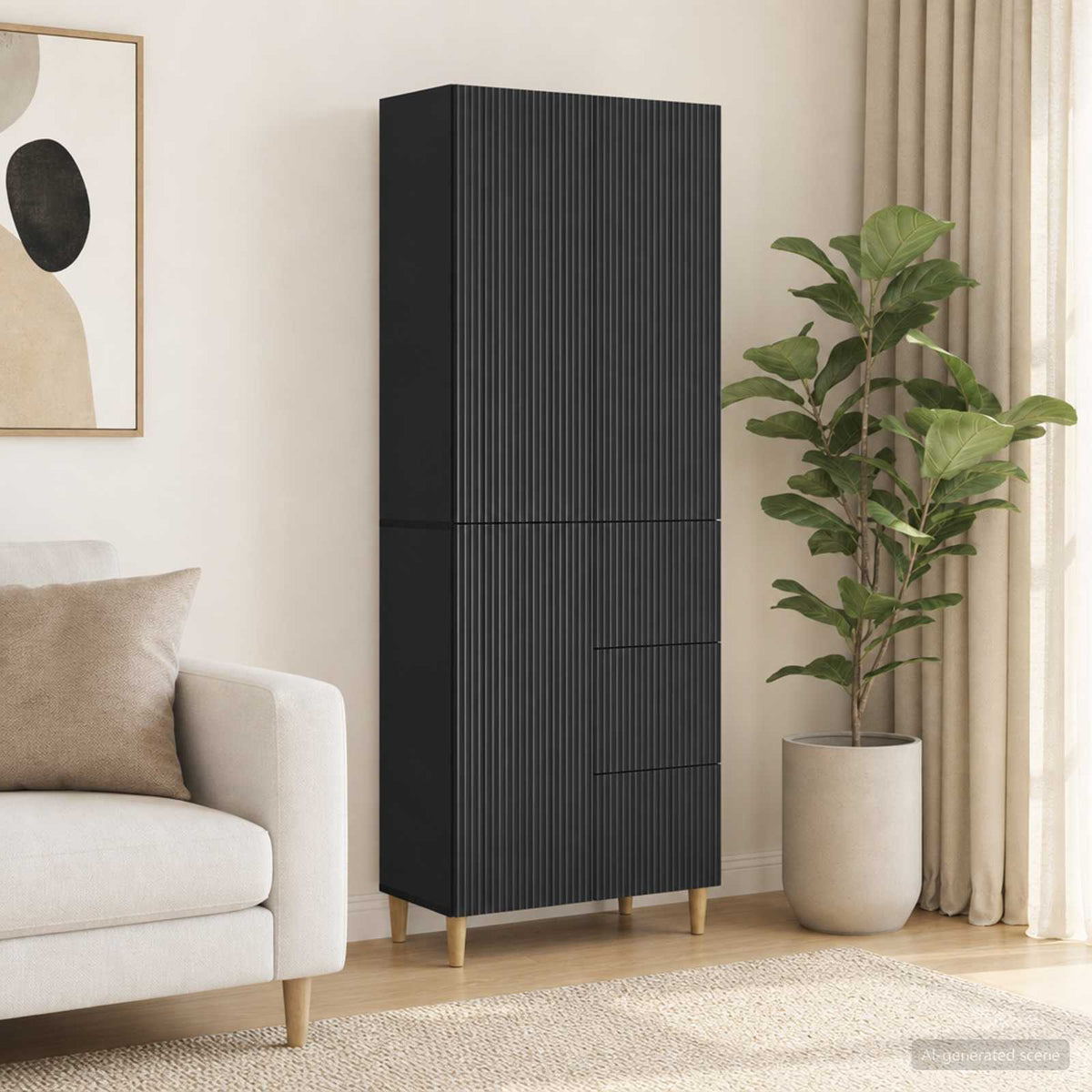 Cabinet Set 2 pcs Black Engineered Wood