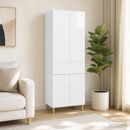 Cabinet Set 2 pcs High Gloss White Engineered Wood