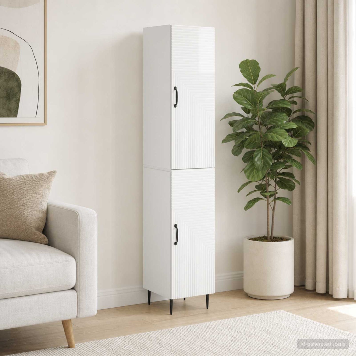 Cabinet Set 2 pcs High Gloss White Engineered Wood