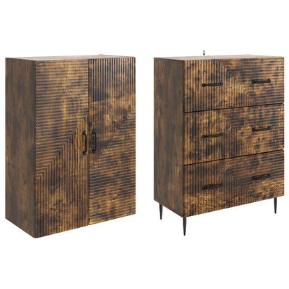 Cabinet Set 2 pcs Smoked Oak 66 x 34.5 x 90 cm Engineered Wood