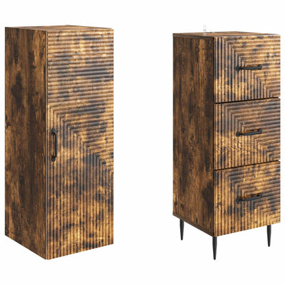 Cabinet Set 2 pcs Smoked Oak 33 x 34.5 x 90 cm Engineered Wood