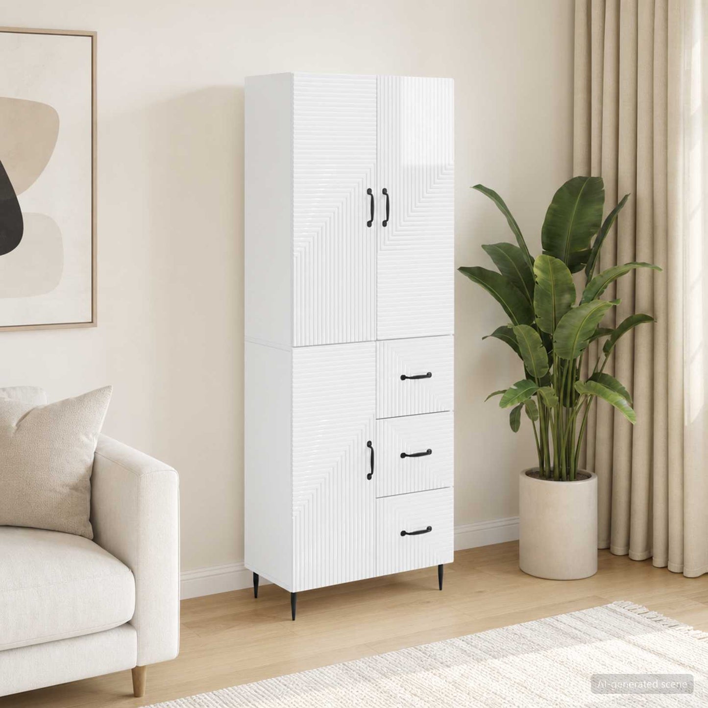 Cabinet Set 2 pcs High Gloss White Engineered Wood