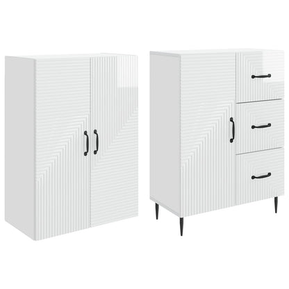 Cabinet Set 2 pcs High Gloss White 66 x 34.5 x 89.5 cm